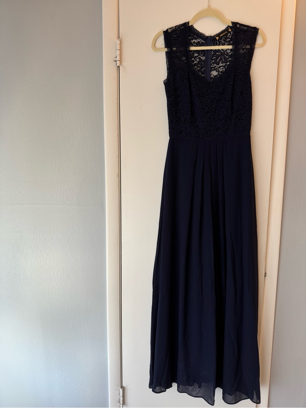 Miusol Navy Lace Chiffon Maxi Dress - V-Neck Sleeveless